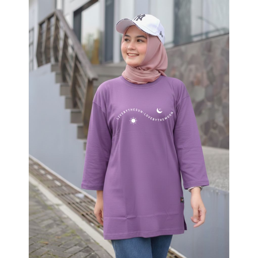 ARELS.ID Oversize T-Shirt Slit Daily Top Basic Jumbo Atasan Wanita Dewasa M L XL XXL JUMBO LD 130