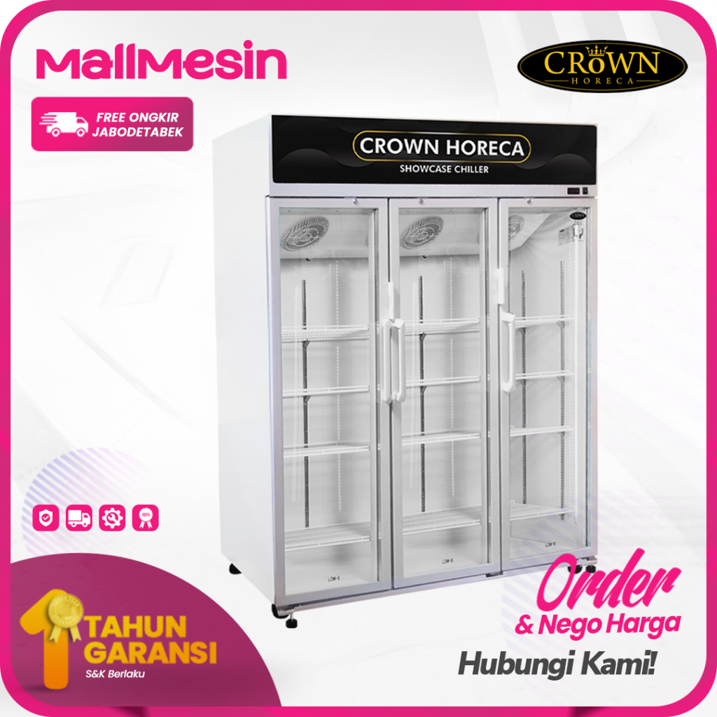 CROWN Showcase Chiller 1600 Liter LG-1600 Kulkas Minuman 3 Pintu
