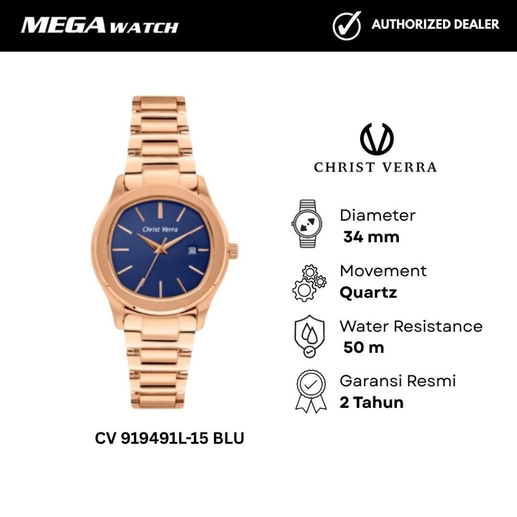 Jam Tangan CHRIST VERRA CHRIST VERRA Wanita Original CV 919491L-15 BLU