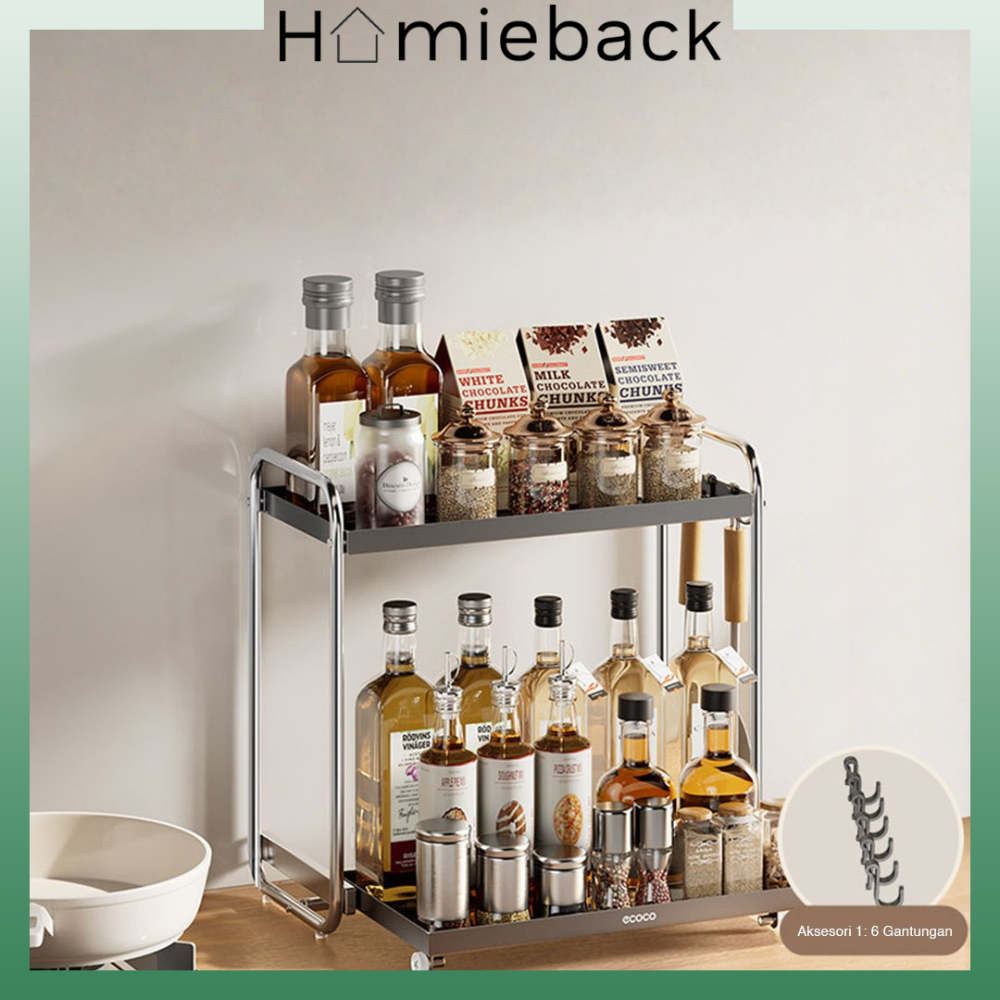 ECOCO Seasoning Rack Aluminium (Pull-Out/Standard) - Rak Bumbu Dapur / Wadah Simpan Bumbu / Tempat B