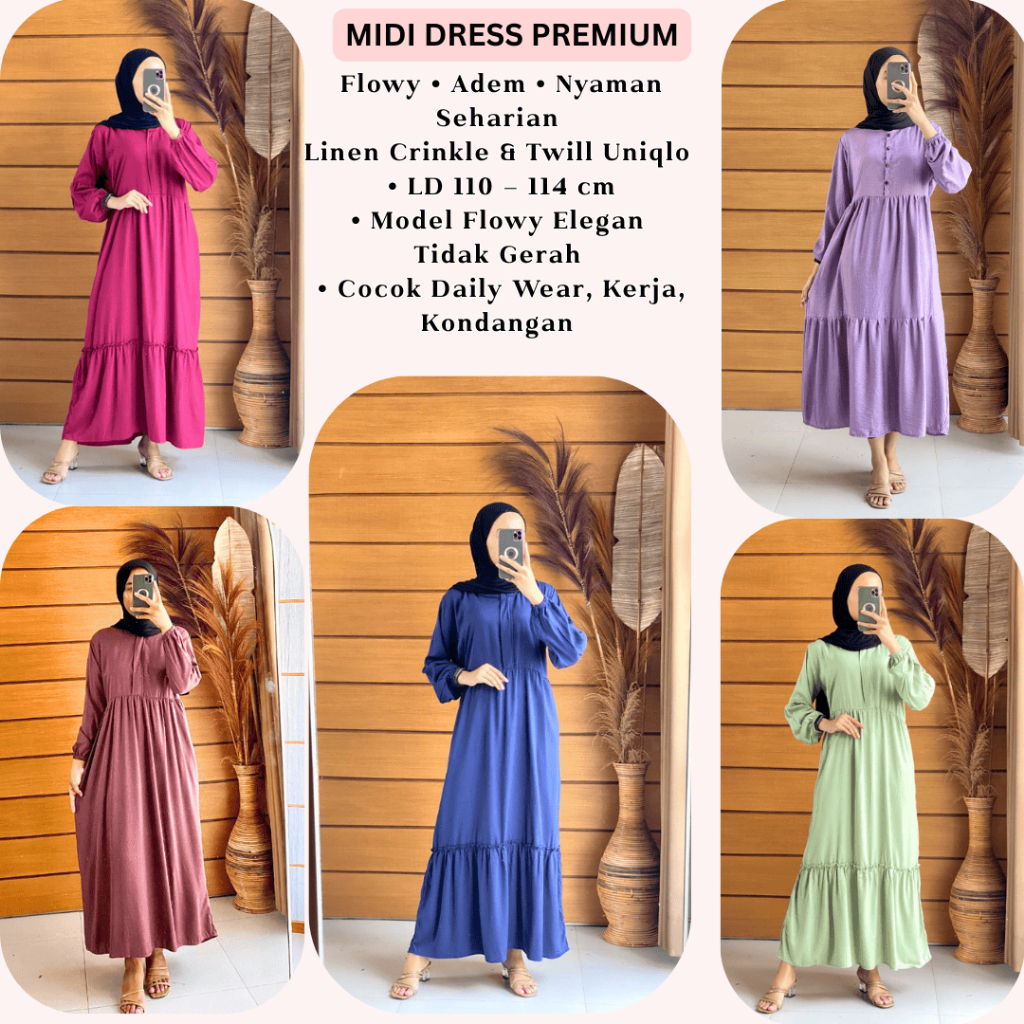 Gamis midi Gamis midi terbaru Gamis midi polos Midi dress rayon twill Midi dress rayon premium Midi 