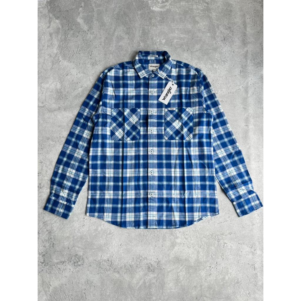 KEMEJA WRANGLER FLANNEL REGULER LENGAN PANJANG BLUE WHITE ( CALSMCS0425 )