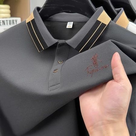 Polo shirt pria abu tua berkerah Korean style bahan premium lengan pendek kemeja model baru casual k