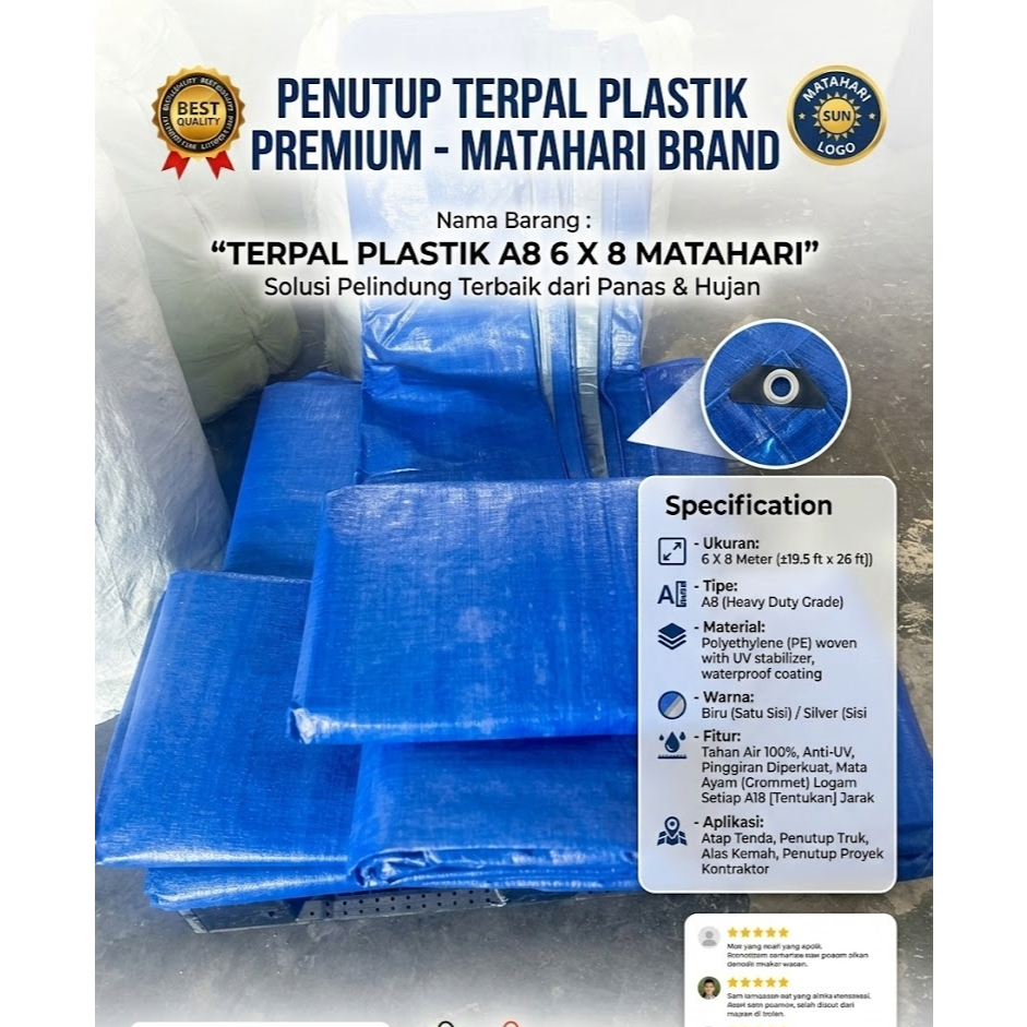 Terpal Plastik A8 Matahari 6 x 8 Biru