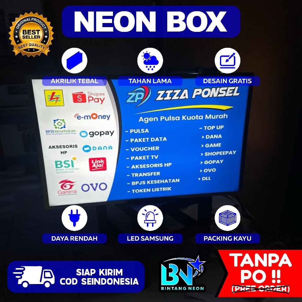 Neon box kotak akrilik ukuran 50x50