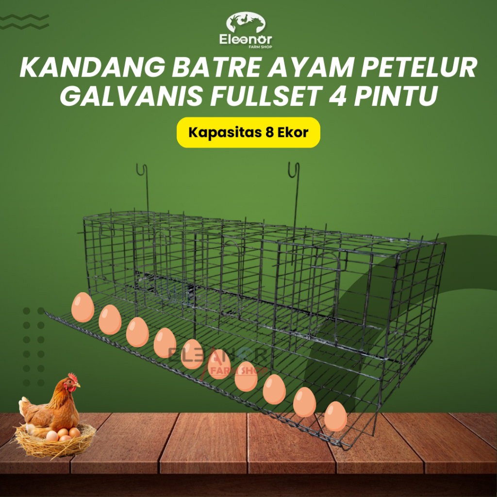 Kandang Ayam Petelur Galvanis Kandang Baterai Ayam 4 Pintu Kapasitas 8 Ekor