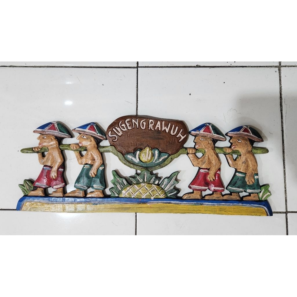 Relief Hiasan Dinding kayu 51 x 20 cm sugeng rawuh ornamen