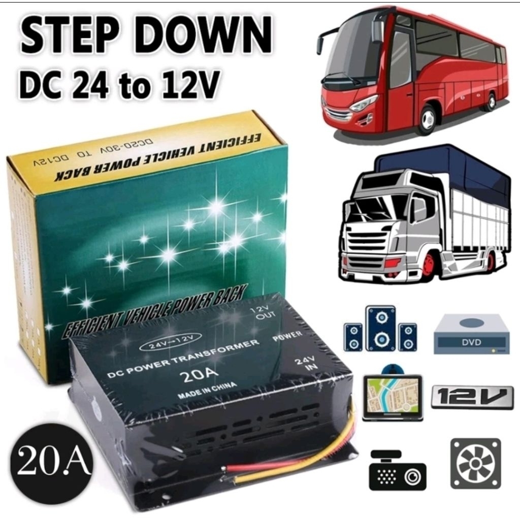 Reducer Step down converter Voltage DC 24V to 12V ini berfungsi untuk mengubah tegangan DC 24 Volt m