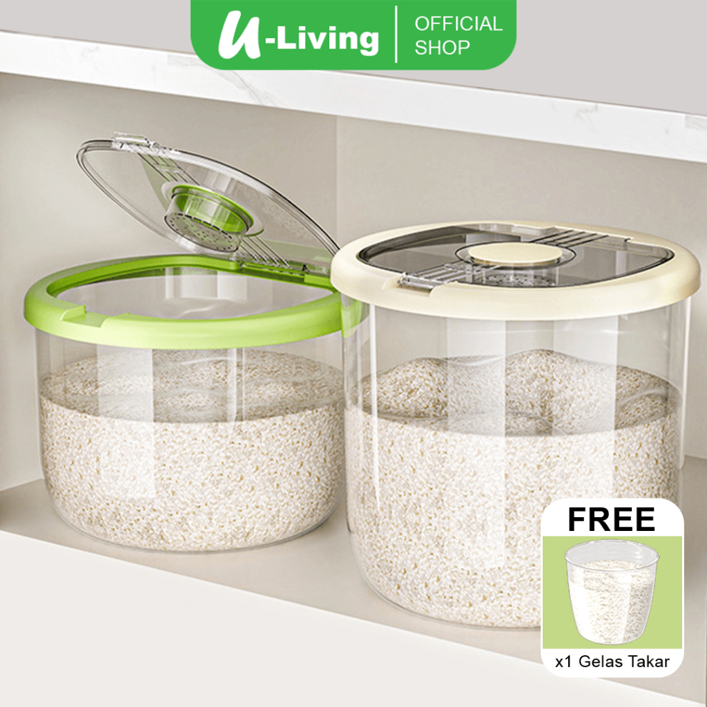 U-Living Wadah Beras 5/10/15kg Anti Kutu Serbaguna Model Transparan Dispenser Beras Bahan Food Grade