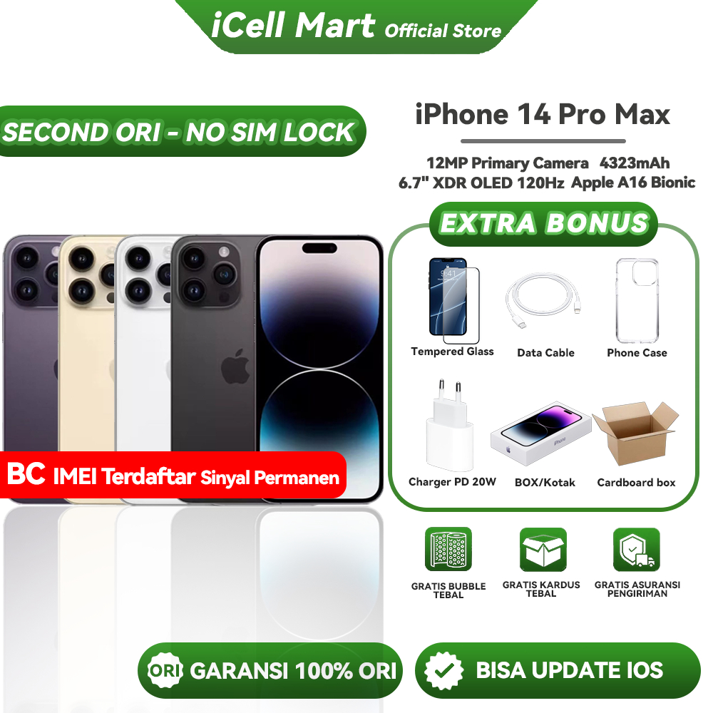 iPhone 14 Pro Max Original BC 128GB 256GB Second Mulus Inter Unlock Sinyal Permanen Fullset