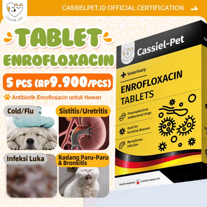Cassiel Pet Enrofloxacin Hewan - Obat Virus Kucing Flu Berat & Infeksi Pernapasan, Kulit & Saluran K