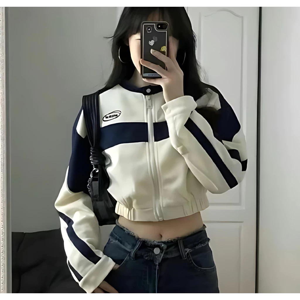 JAKET WANITA ANSWER CROP ZIPPER | JAKET WANITA KOREAN STYLE
