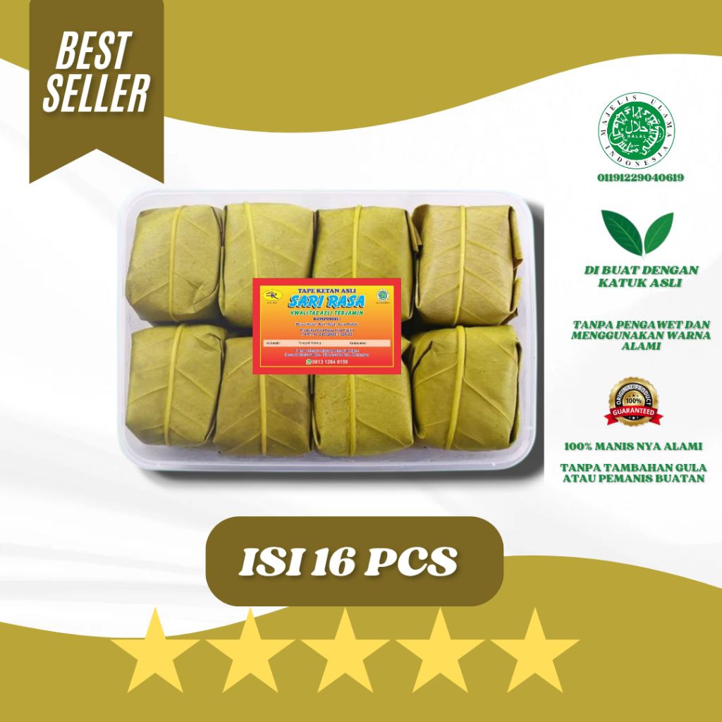 Tape Ketan hijau Sari Rasa Oleh Oleh Khas Kuningan Asli - Manis Legit & Fresh ( Kemasan Mika ) isi 1