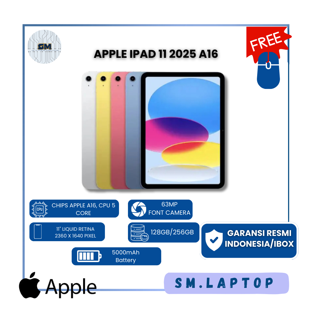 Apple iPad Gen 11 (A16) 2025 Wifi Only 128GB Garansi Resmi IBOX - BLUE , 256GB