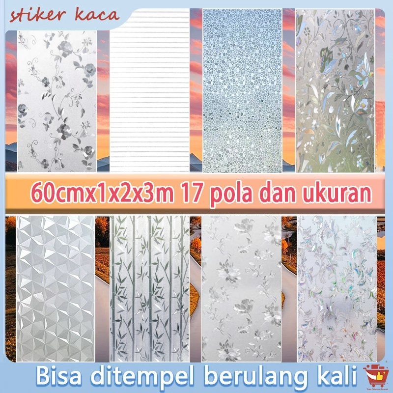 Wati stiker kaca jendela3D Diskon inlay L45-60cm/P100cm,200cm,300cm Tahan Air sandblast 17 pola asli