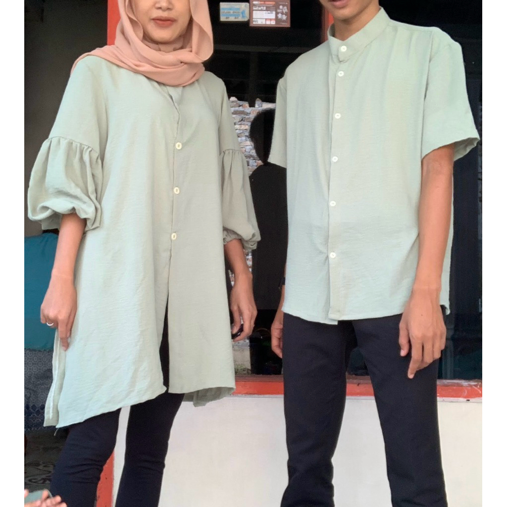 preloved baju lebaran couple sage green
