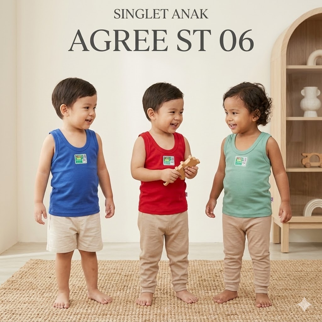 ( 6 Pcs ) Singlet Anak Agree Kids ST 06 WARNA BARU | Kaos Dalam Warna | Singlet Agree Kaos Dalam Ana