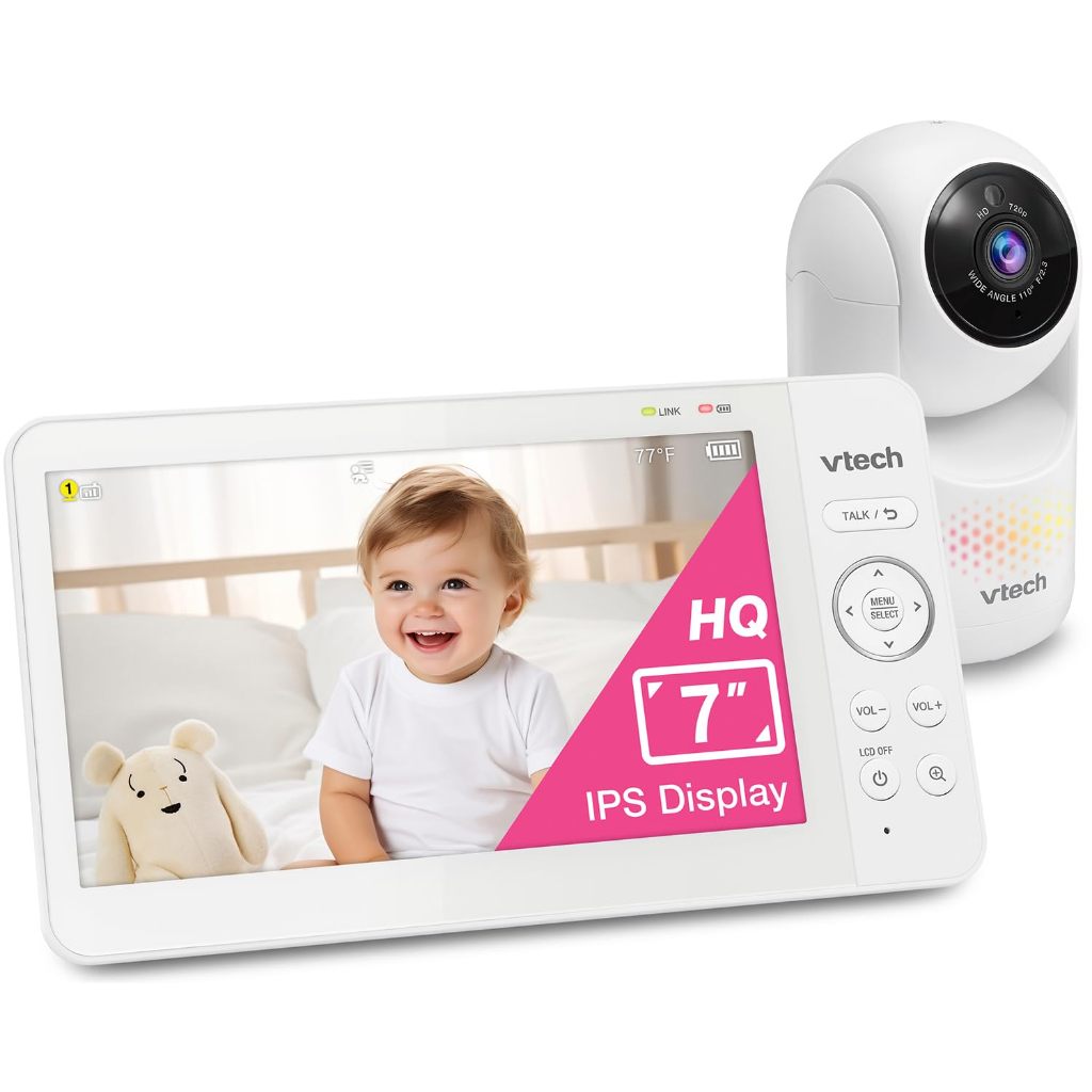 VTech 7" Baby Monitor with IPS Screen, Pan Tilt Zoom Camera, No WiFi Video Baby Monitor with Camera 