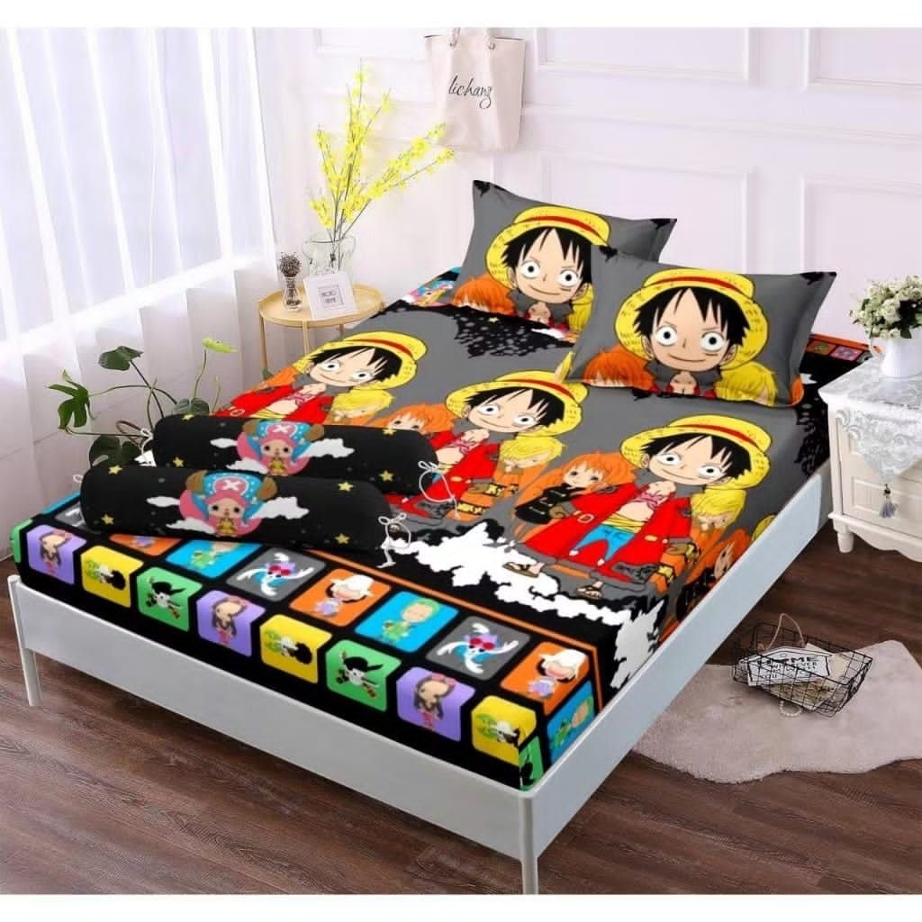 SPREI KARET KATUN PREMIUM 90/100/120/140/160/180/200 Motif anime one piece monkey luffy