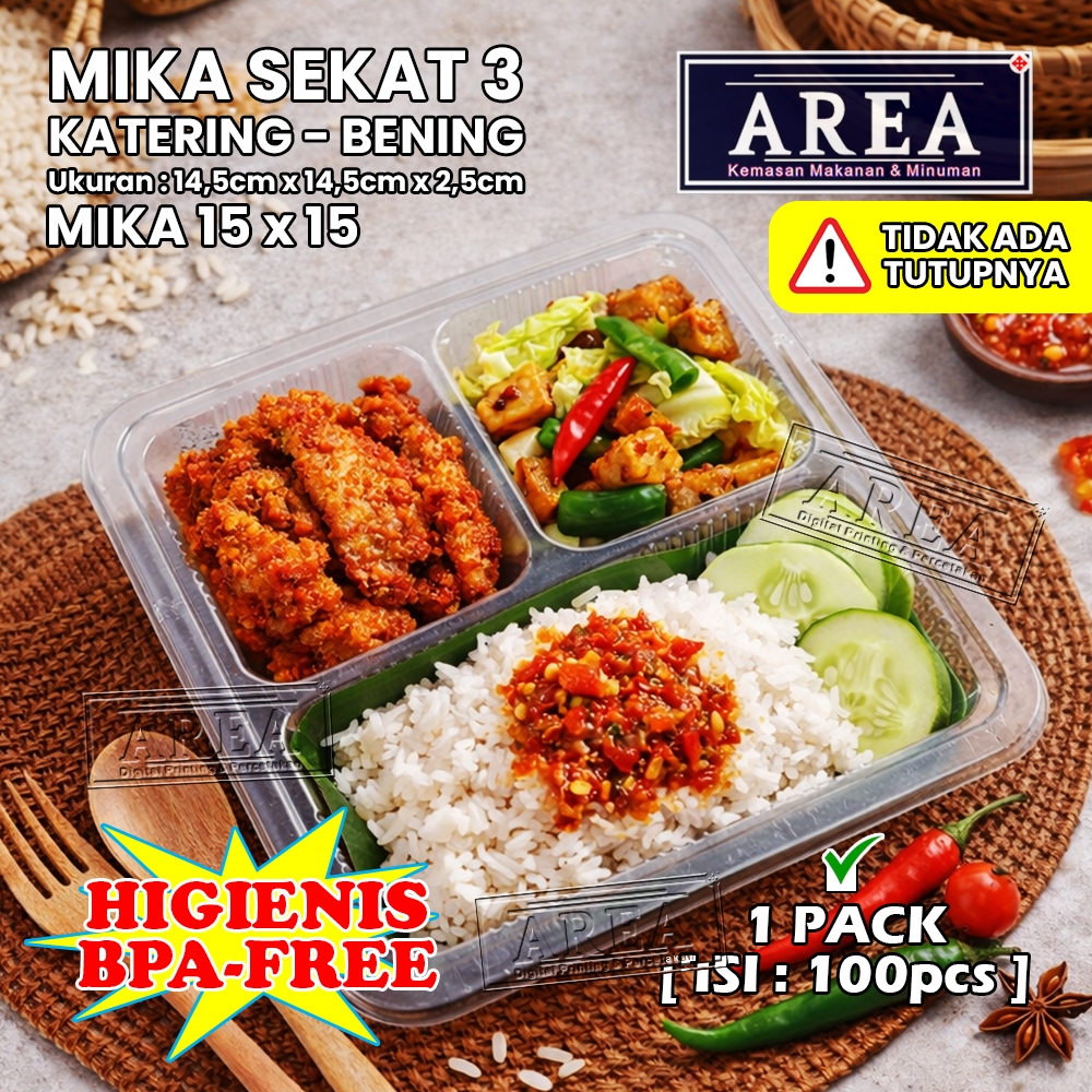 [1pack isi 100pcs] Mika Sekat 3 Dus Nasi dan Thinwall 15x15 Tray Plastik Box Catering Kotak Hajatan