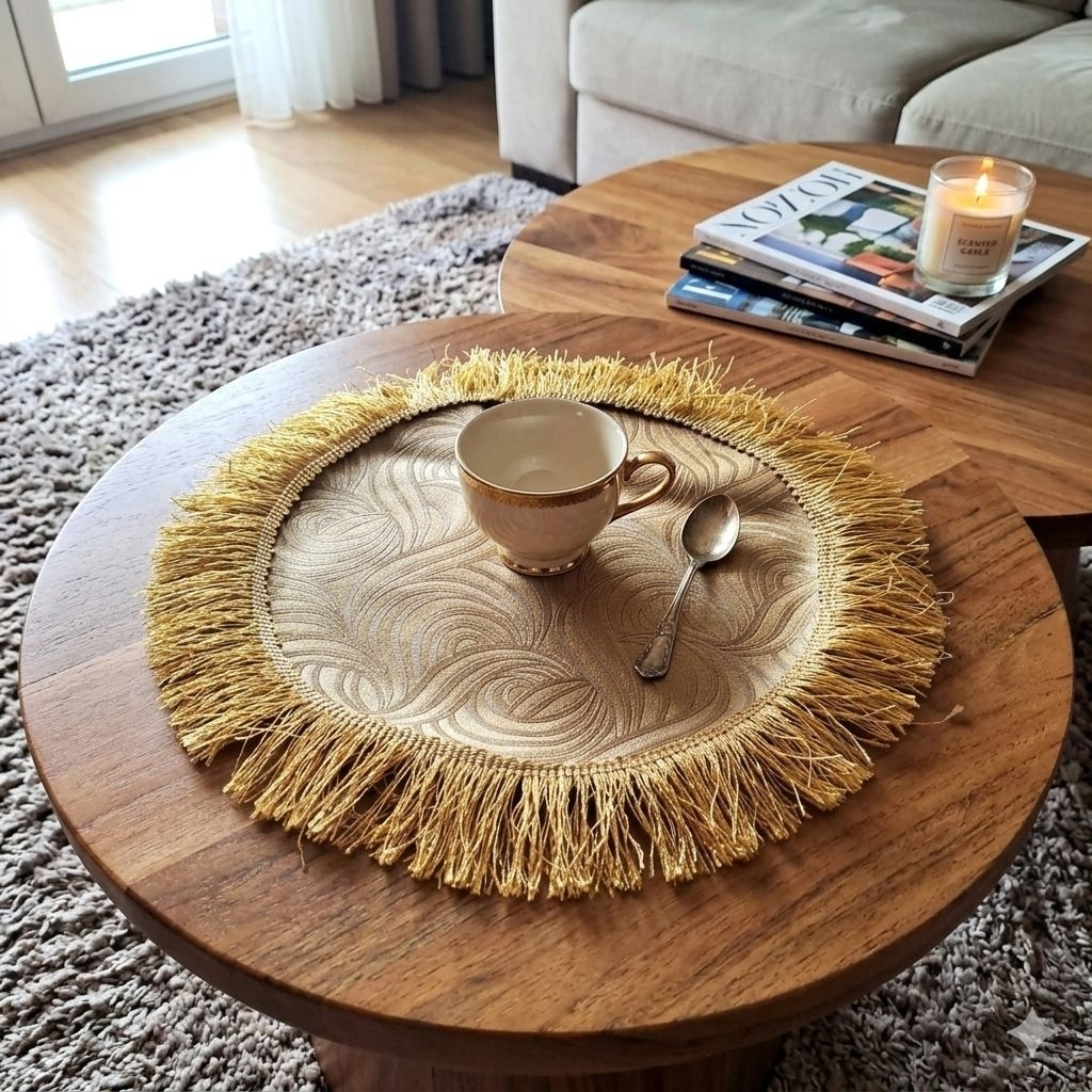 Taplak meja bulat rumbai