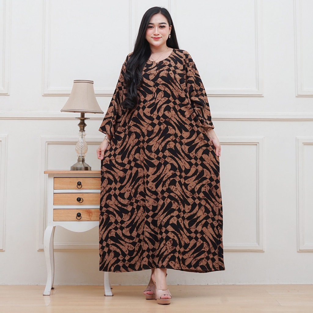 Daster Jumbo Lengan 7/8 Rayon Tebal Busui Friendly Long Dress Model Kekinian Motif Terbaru 2024 Dast