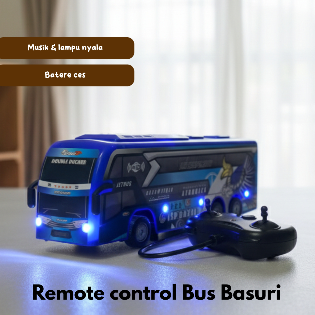 mainan bus Basuri remote control full musik telolet dan lampu LED, bus Basuri viral remote control, 