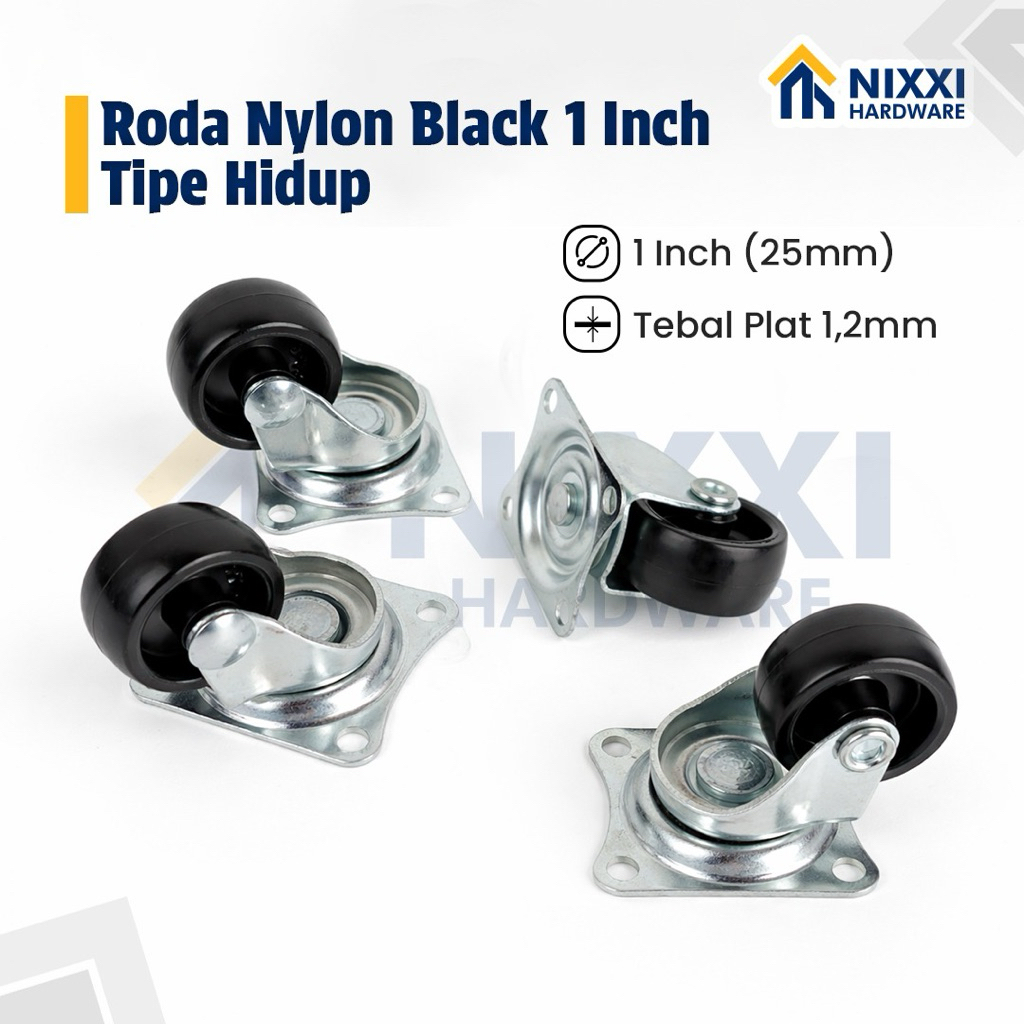 Roda Black Caster Nylon 1 Inch Hidup / Black Caster 1 Inch Hidup / Roda Hitam 1 Inch Hidup