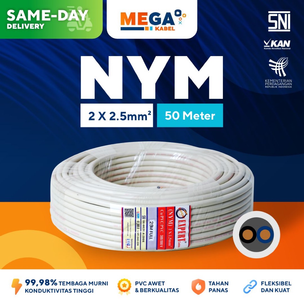 [INSTAN] Kabel Serabut Expert NYM 2x2.5 mm² 50 Meter - Kabel Tembaga Serabut