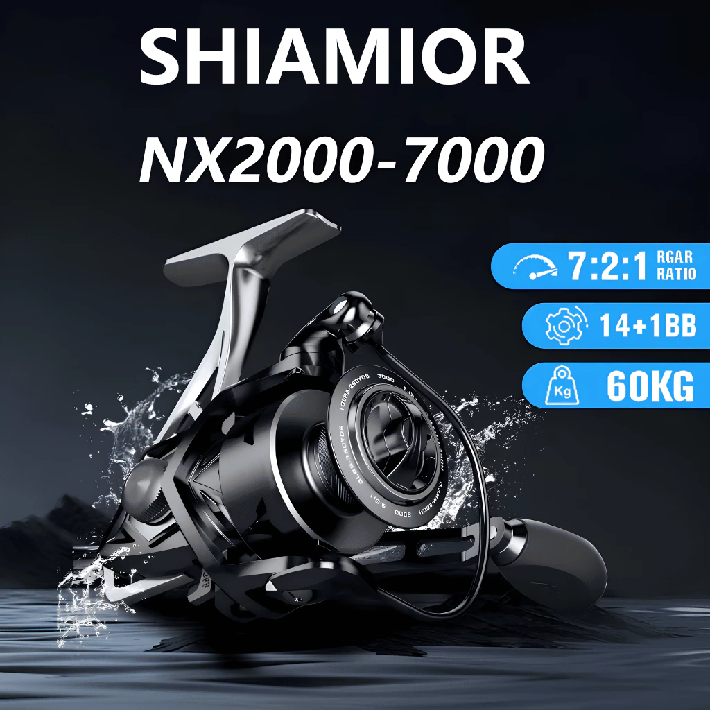 SHIAMIOR Reel Pancing Spinning NX2000-7000 MAX Drag 60kg 7.2:1 Mesin Casting Murah CNC Handle Spinni