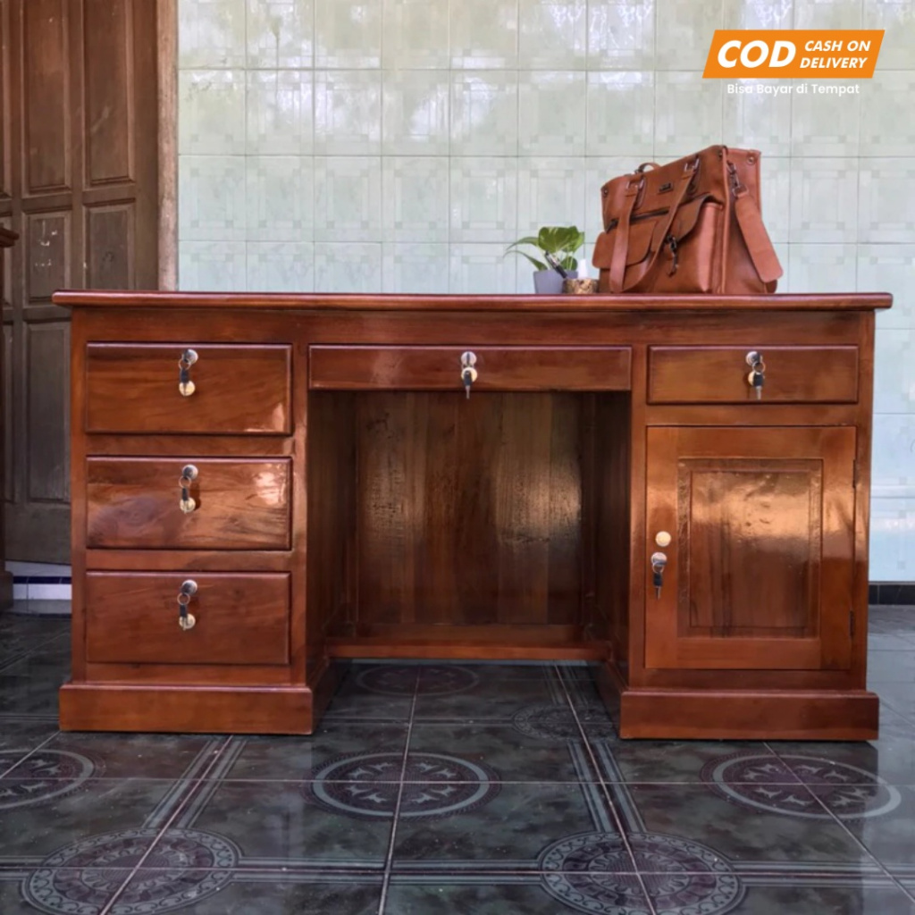 Meja Kantor Kayu Jati Minimalis Meja Biro Meja Kerja Guru / Dosen Meja Belajar Besar Kayu Solid