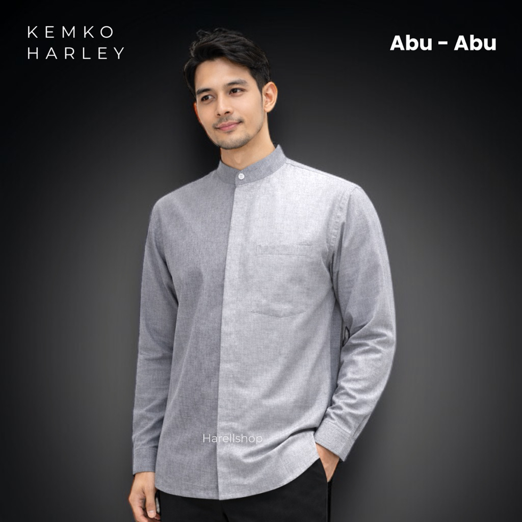 Kemko Harley Pria Lengan Panjang Warna Abu Silver | Koko Modern Premium | Busana Muslim Pria