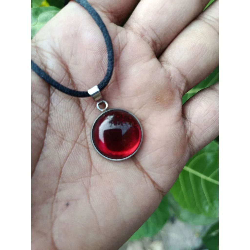 kalung liontin batu delima merah siem bulat termurah