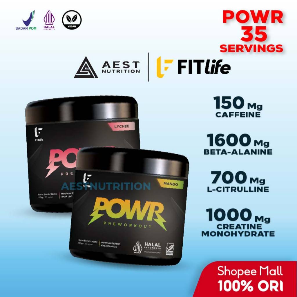 Fitlife POWR 35 Servings -  Pre Workout PWO Supplement Fitness Gym