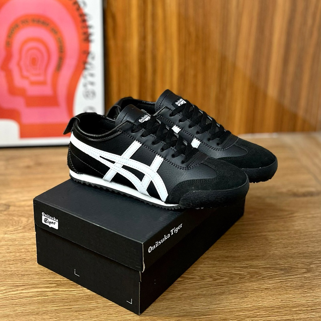 Sepatu Sneakers Onitsuka Tiger Mexico 66 Black List White Unisex - Spatu Onit Tiger Flat Premium Hit