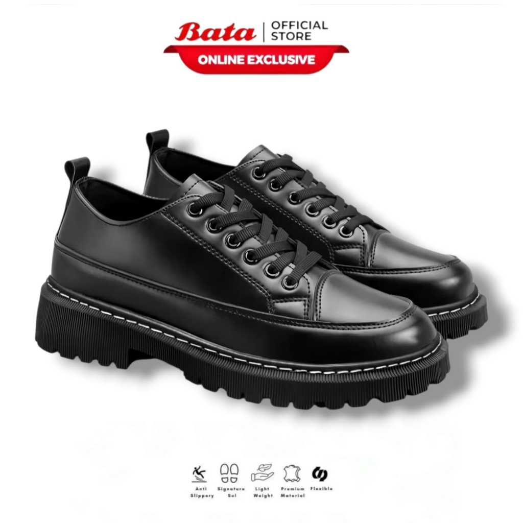 BATA Carlos Docmart Sepatu Carlos Docmart Full Black Kekinian Pantofel Formal Casual Pria Unisex