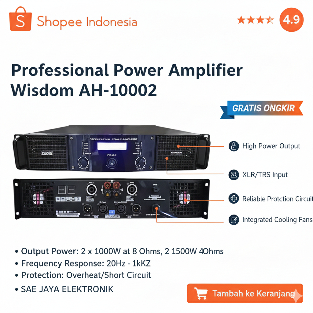 Wisdom AH10002 Amplifier Power 2-Channel Wisdom AH 10002