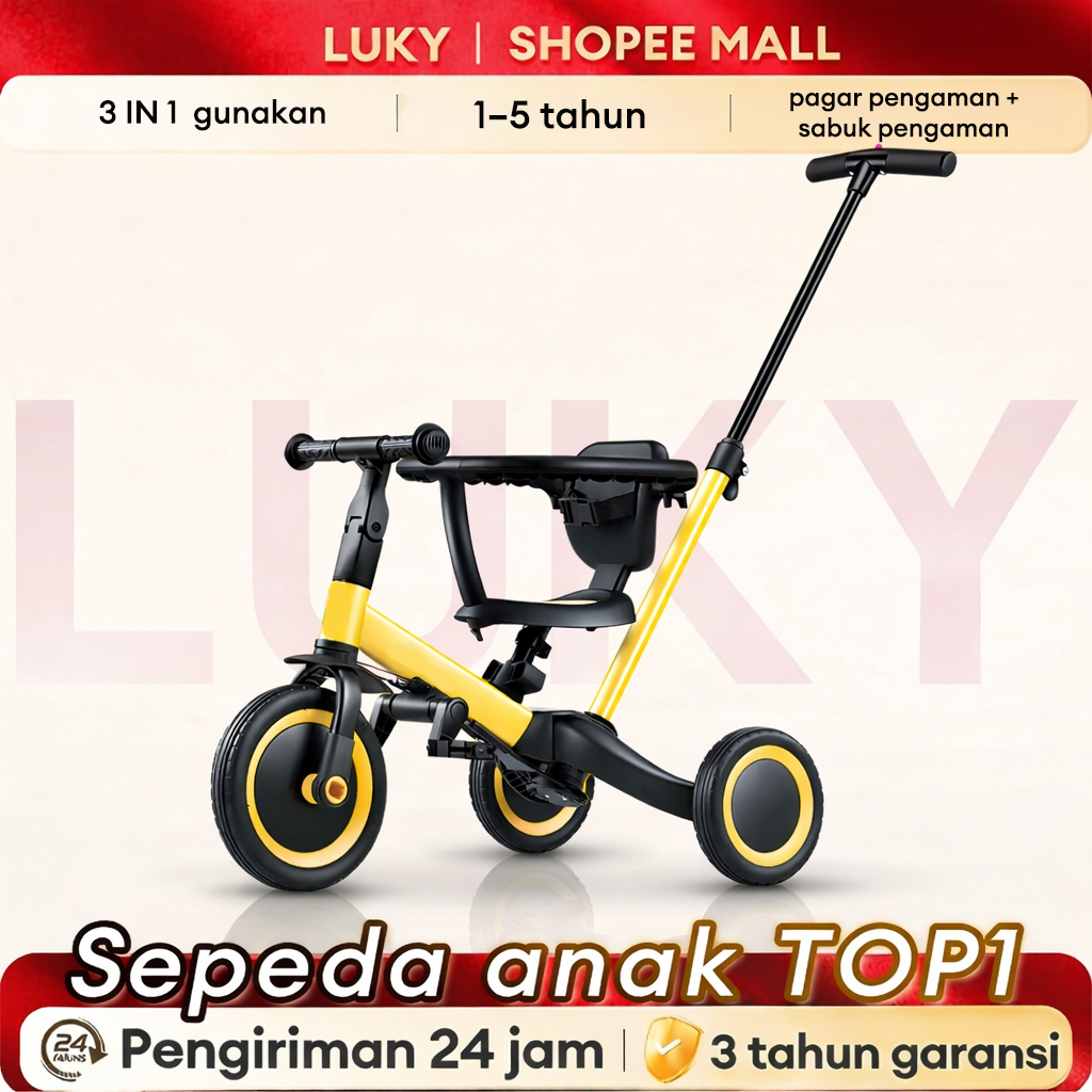 LUKY Sepeda Anak Roda 3 Balance Bike 2in1 Toddler Push Bike Sepeda Keseimbangan Bayi 1-5 Tahun Murah