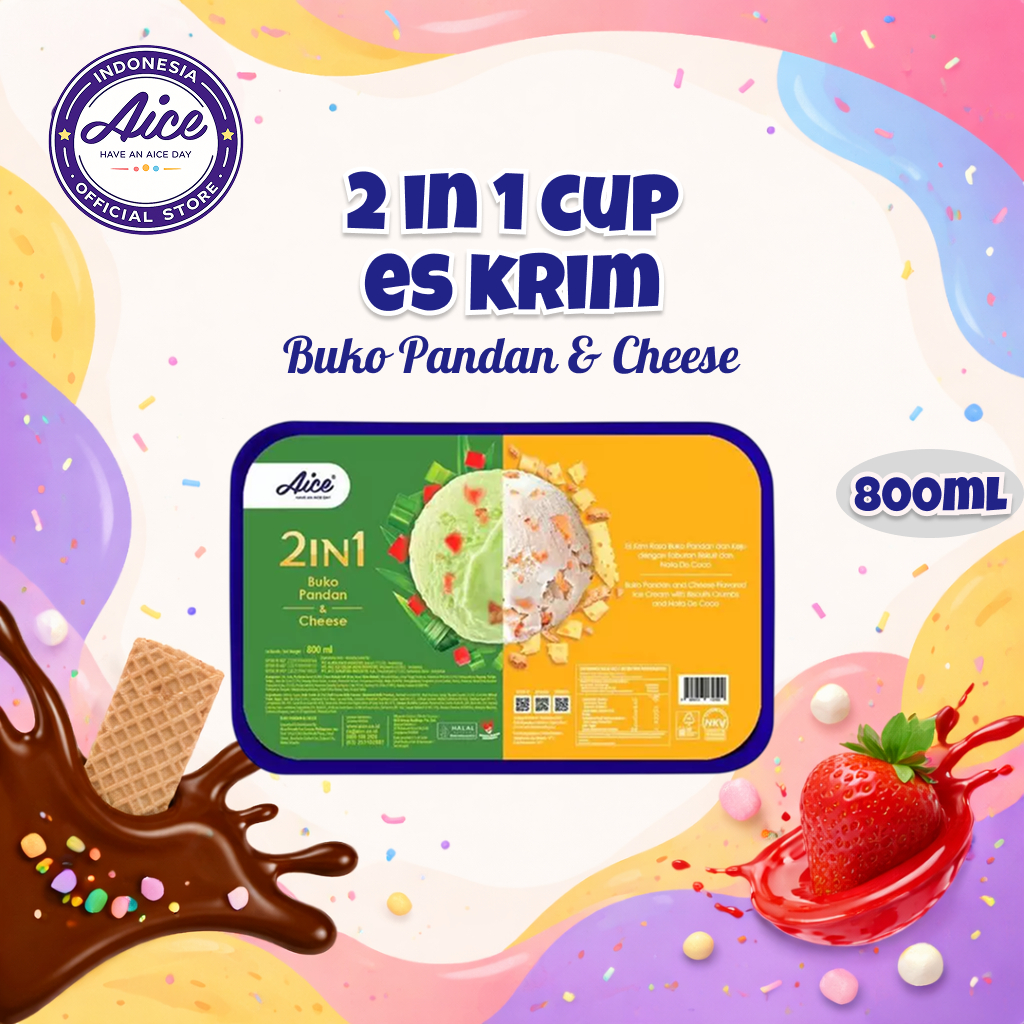 AICE 2in1 Es Krim Buko Pandan Creamy Cheese | Choco almond & Vanilla Pecan | Choco Mallow & Creamy C
