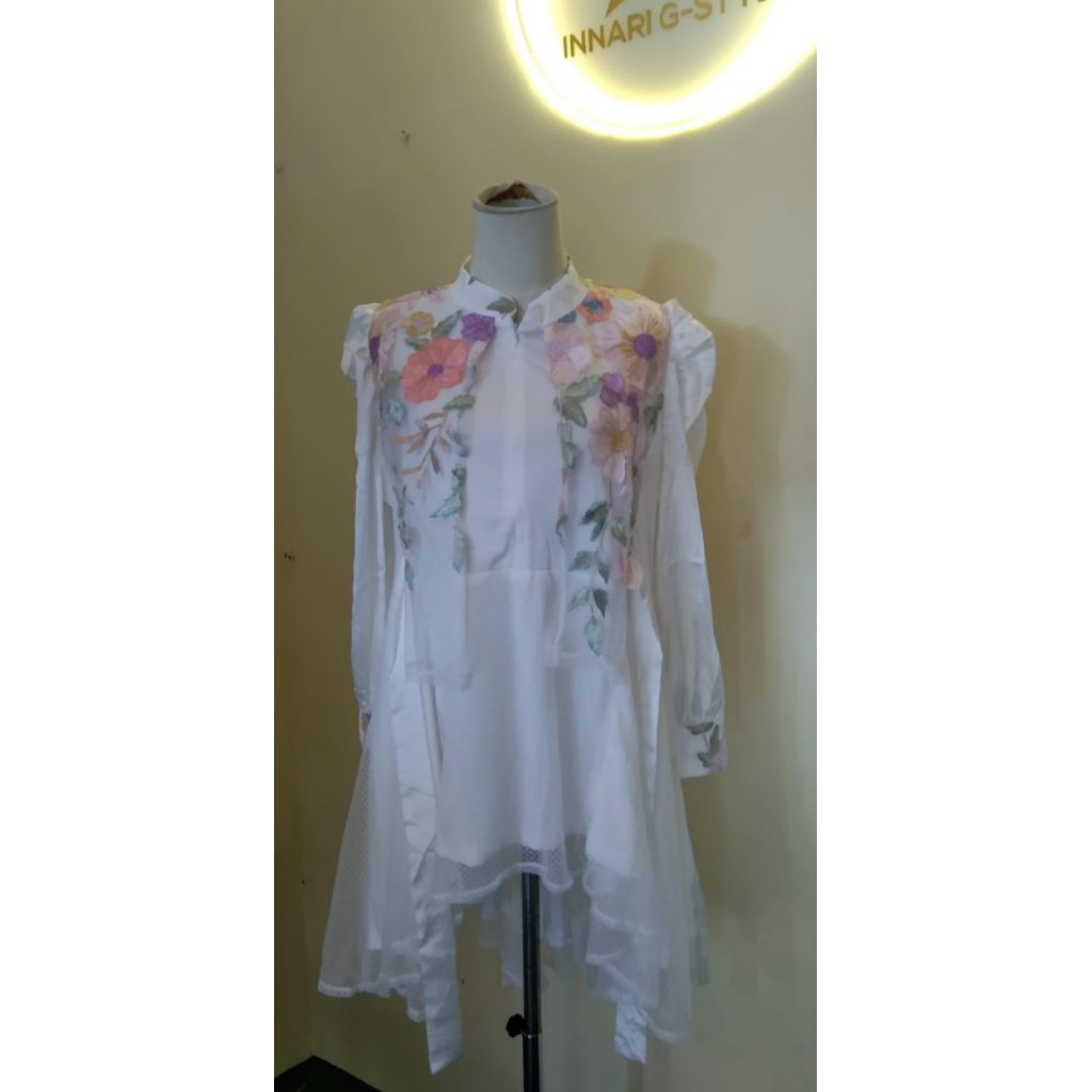 Tunik Bunga White Tunik Bunga Putih Tunik Lebaran Tunik Raya Tunik Modis Silk Katun
