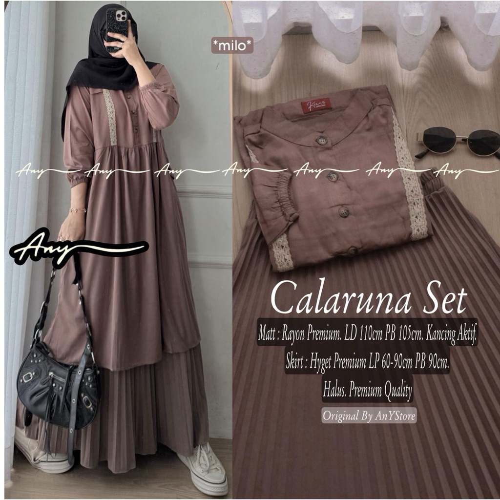 jeslin one set rok wanita kekinian setelan long tunic jumbo ld 130 ld 120 by A.N.Y rok panjang flora