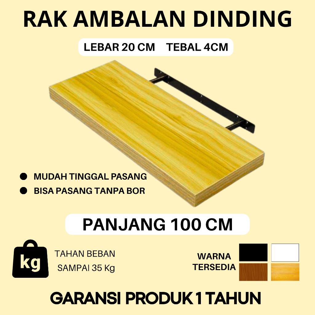 Ambalan Dinding Kayu panjang 100cm Lebar 20cm Rak Kamar Ruang Tamu Dapur serbaguna