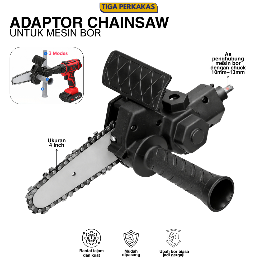 Adaptor Bor Jadi Mesin Gergaji 4inc / Adaptor Bor Chainsaw gergaji Potong Kayu 4inch