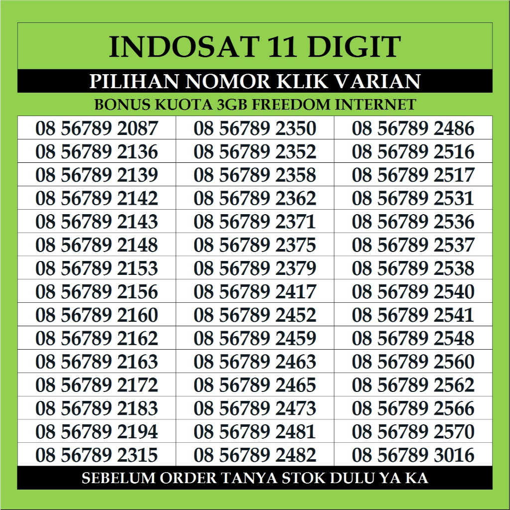 Nomor Cantik Indosat Im3 Ooredoo 11 Digit Kartu Perdana prabayar