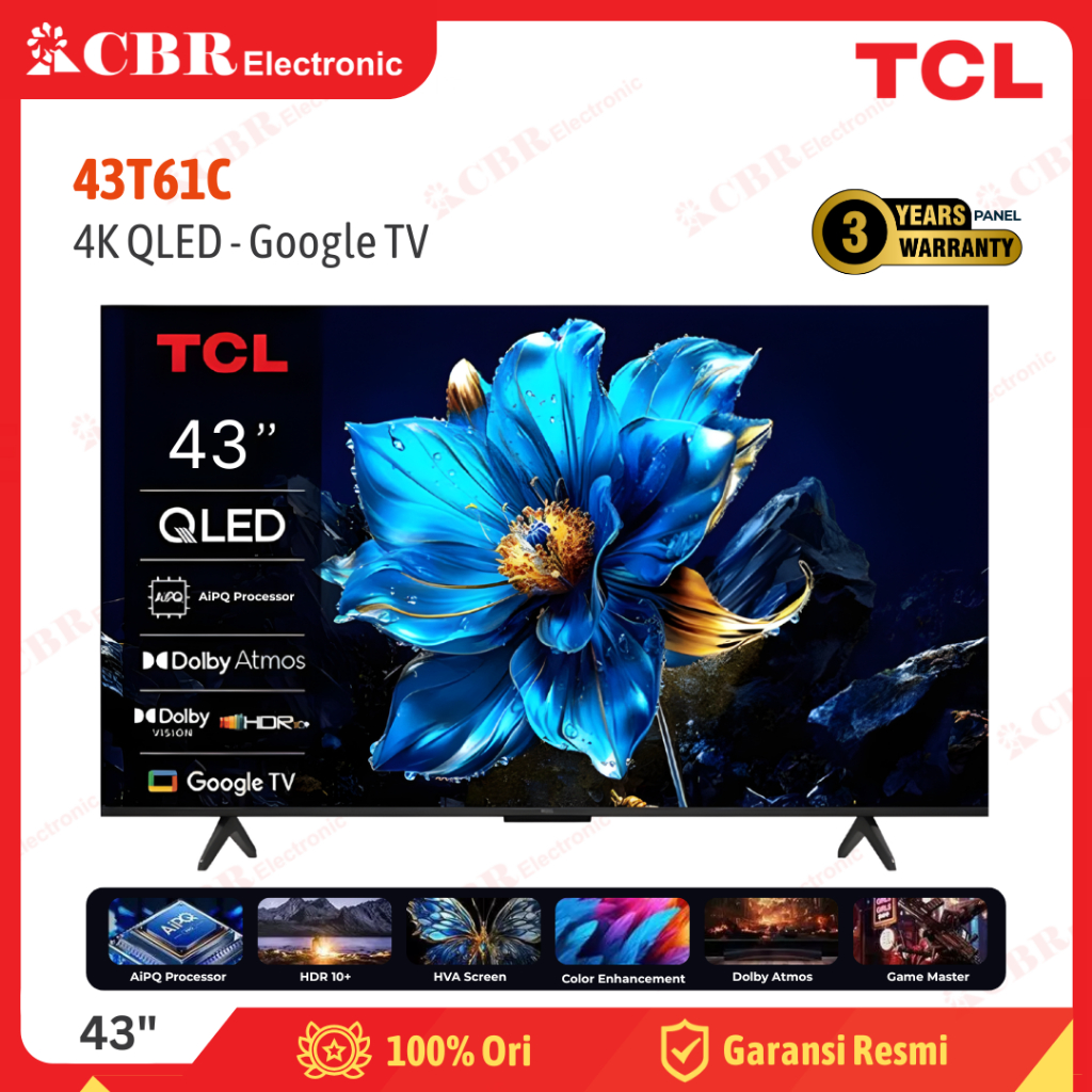 TV TCL 43 Inch LED 43T61C (4K QLED  – Google TV)