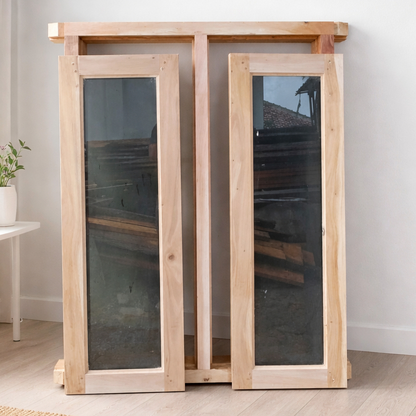 Daun Jendela Gandeng Kusen Kayu Mahoni