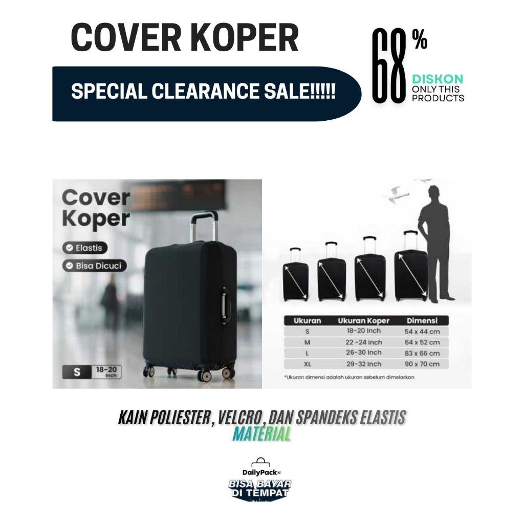 Suitcase Cover Sarung Koper Elastis 18 20 24 Inch