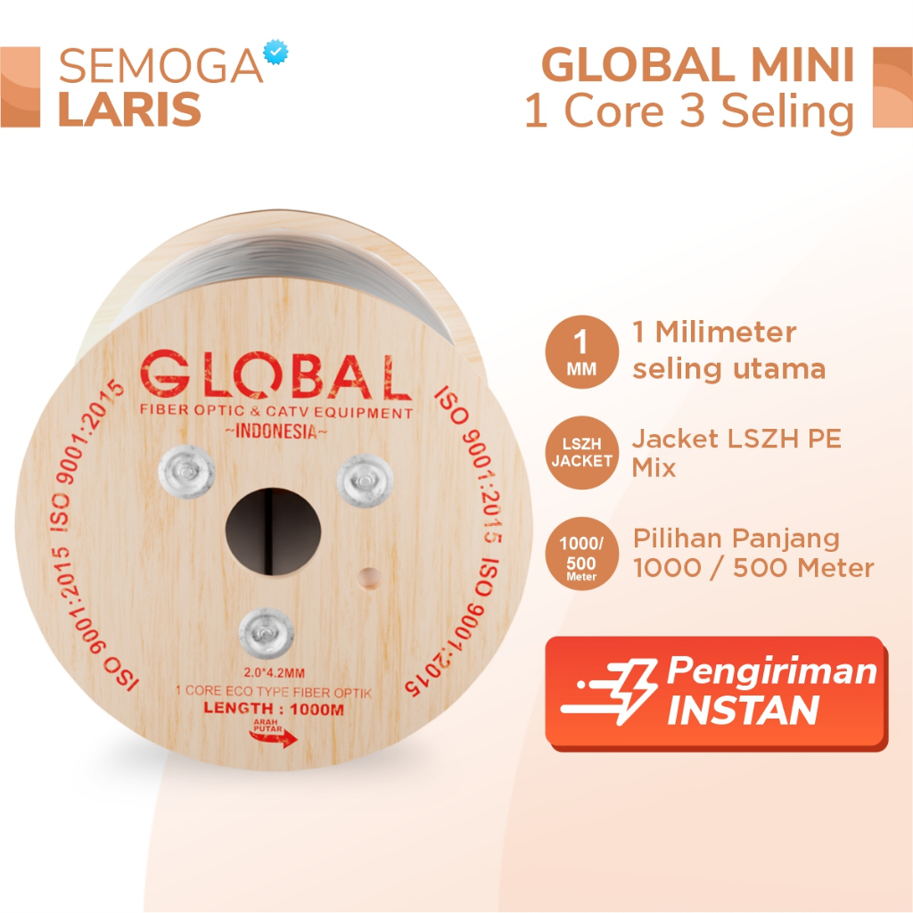 Global Dropcore Mini 1 Core 3 Seling 1KM - Kabel FO 1Core - Low insert Loss - Drop Core 3 Sling