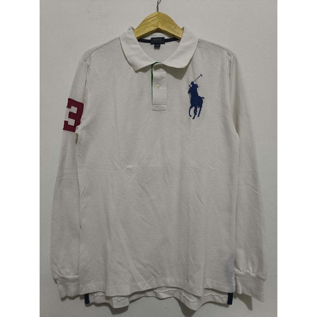 Polo Shirt by Polo Ralph Lauren White Long Sleeve size fit M