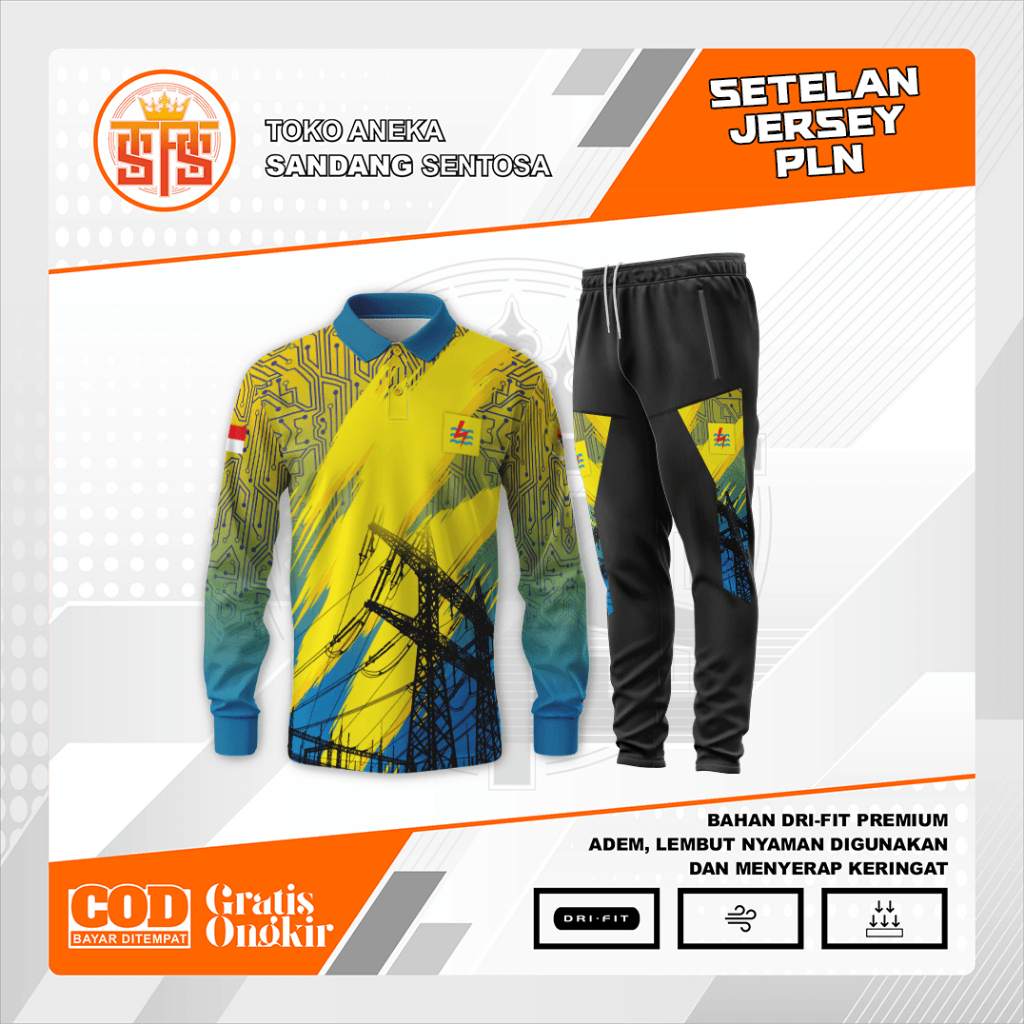 Jersey Setelan Polo PLN (Perusahaan Listrik Negara) Lengan Panjang | Dri Fit Milano Premium | Kaos O